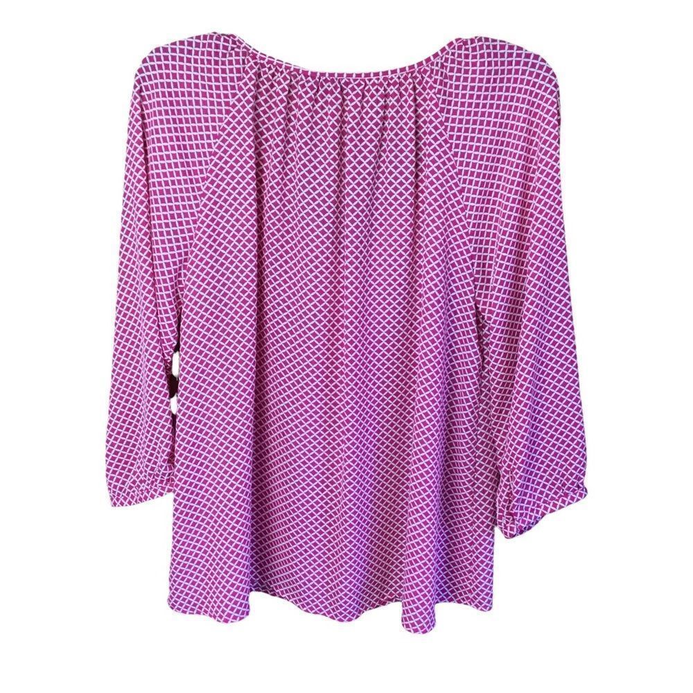 a.n.a. Blouse Tunic Pink White Print Tie Front 3/4 Length Sleeves Medium - Picture 10 of 11